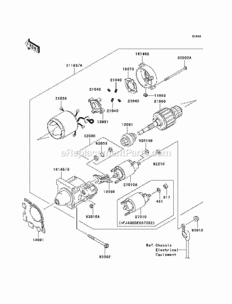 Starter Motor Diagram and Parts List for KAF400-AAF 2010 Kawasaki 
