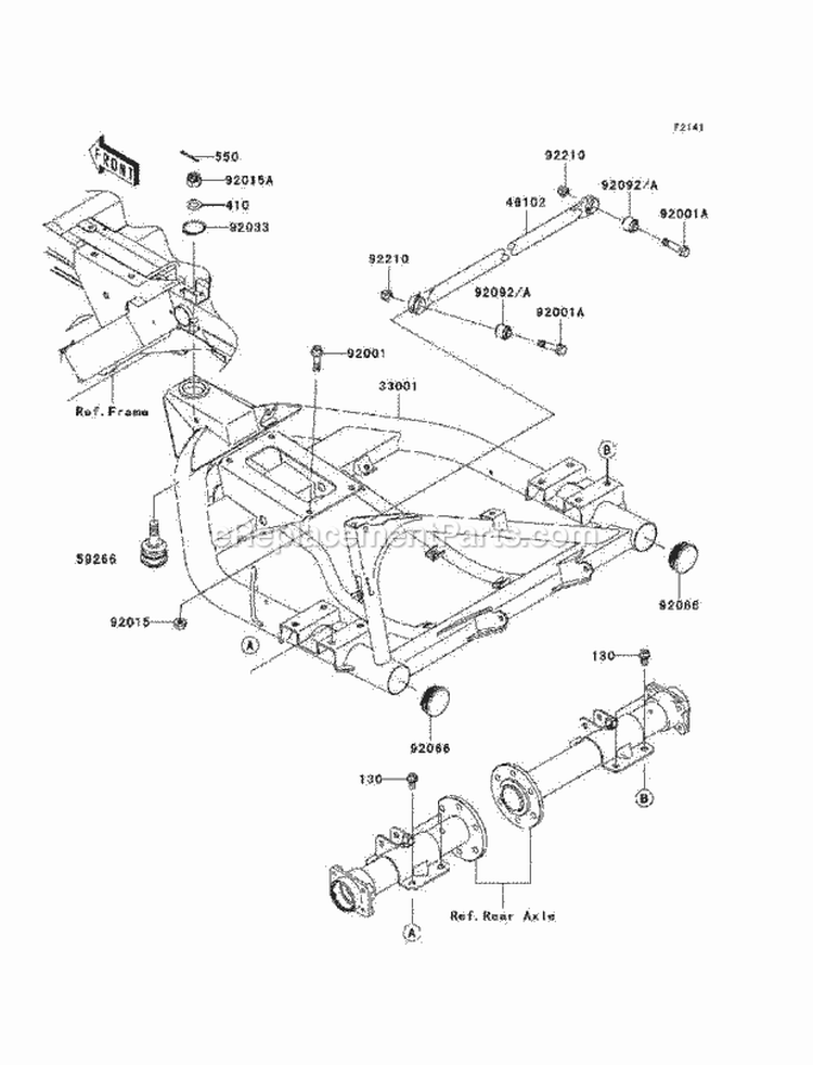 Swingarm Diagram and Parts List for KAF400-AAF 2010 Kawasaki 