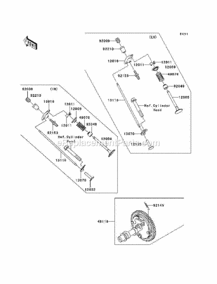 Valves/Camshafts Diagram and Parts List for KAF400-A9F 2009 Kawasaki 