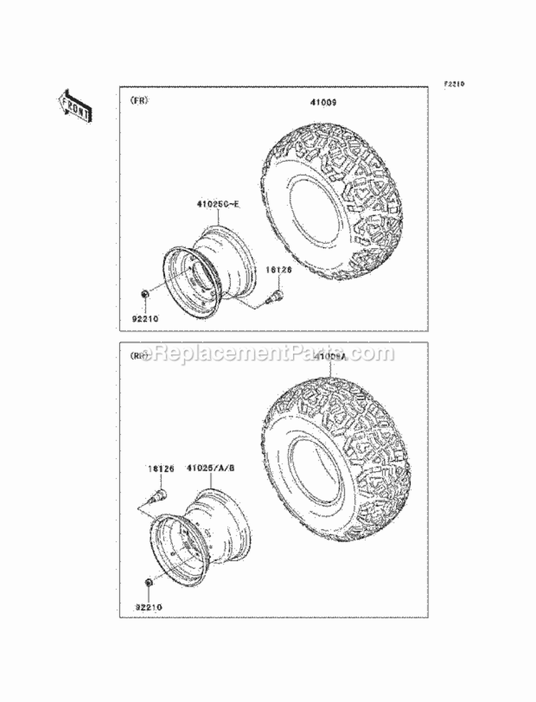 Wheels/Tires Diagram and Parts List for KAF400-AAF 2010 Kawasaki 