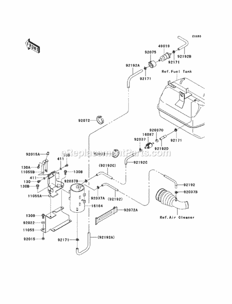 Fuel Evaporative System Diagram and Parts List for KAF400-ABF 2011 Kawasaki 