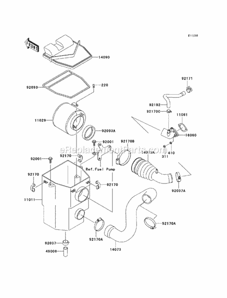 Air Cleaner Diagram and Parts List for KAF400-ACF 2012 Kawasaki 