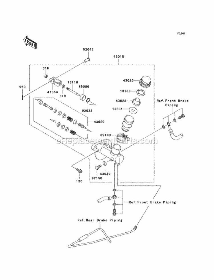 Master Cylinder Diagram and Parts List for KAF400-ACF 2012 Kawasaki 