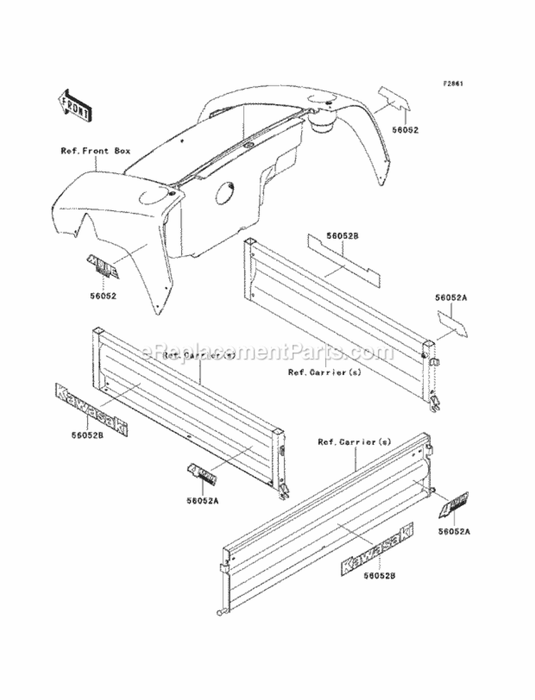Decals Diagram and Parts List for KAF400-A6F 2006 Kawasaki 