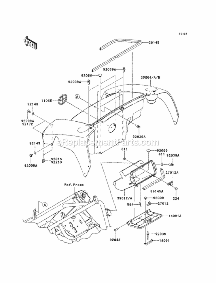Front Box Diagram and Parts List for KAF400-ACF 2012 Kawasaki 