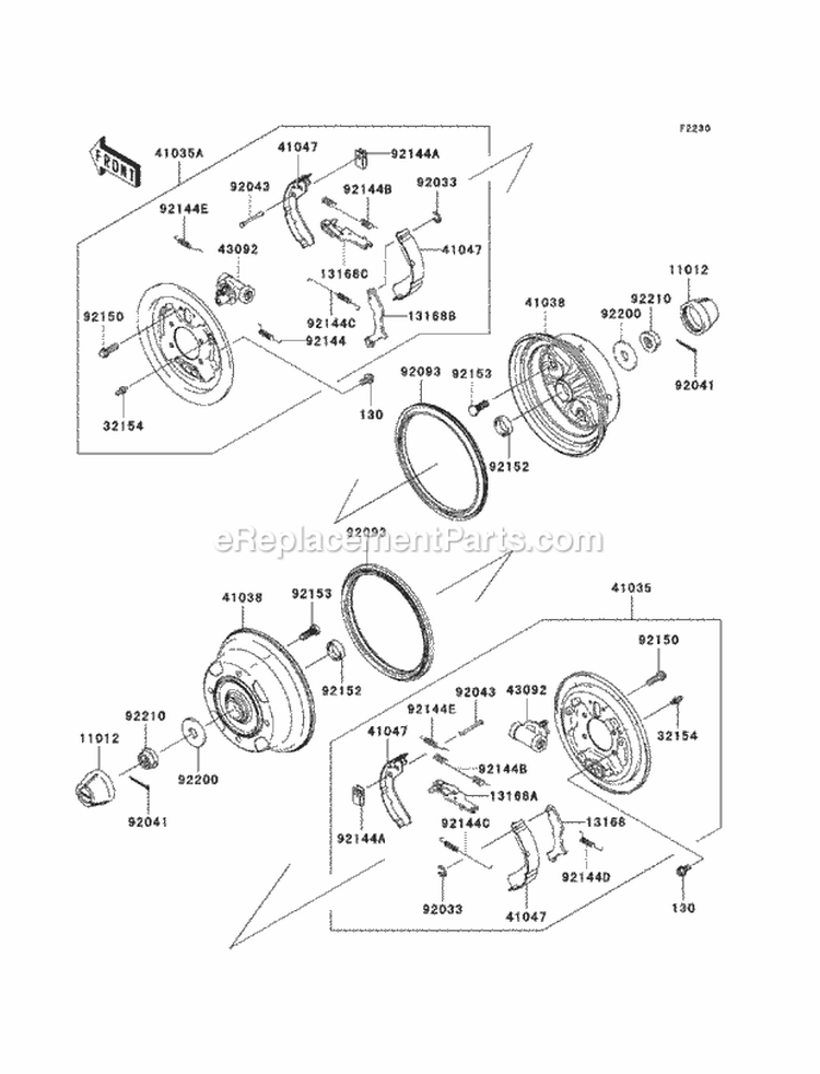 Front Hubs/Brakes Diagram and Parts List for KAF400-ACF 2012 Kawasaki 