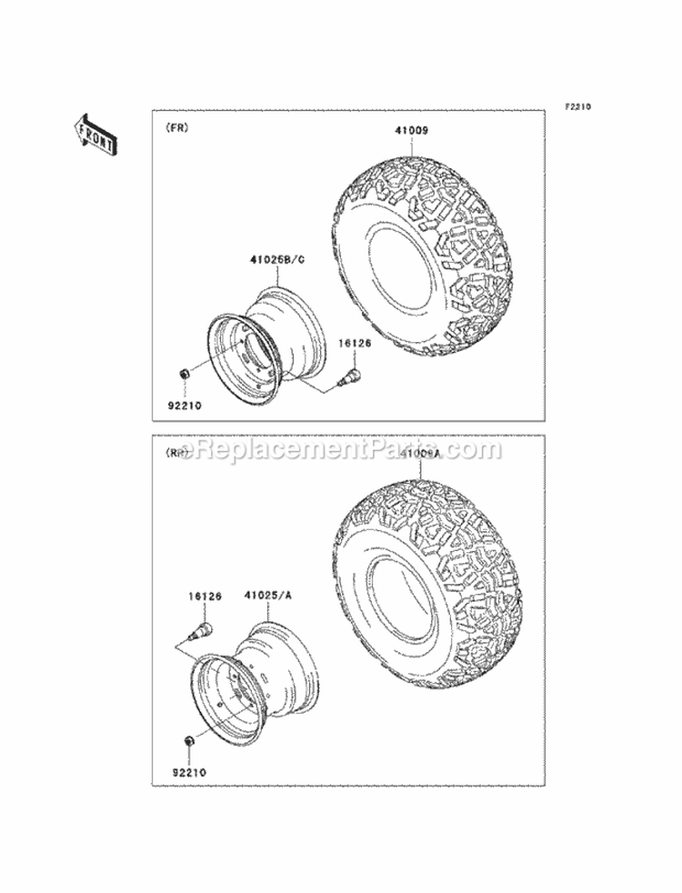 Wheels/Tires Diagram and Parts List for KAF400-ABF 2011 Kawasaki 