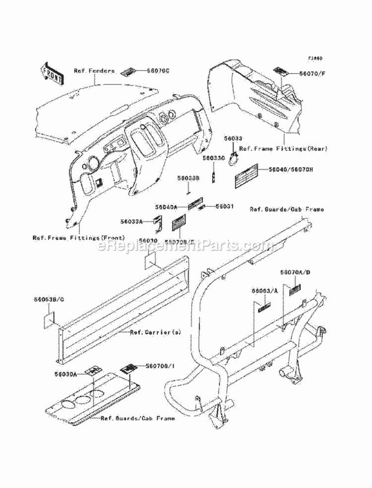 Labels Diagram and Parts List for KAF400-B1 2005 Kawasaki 