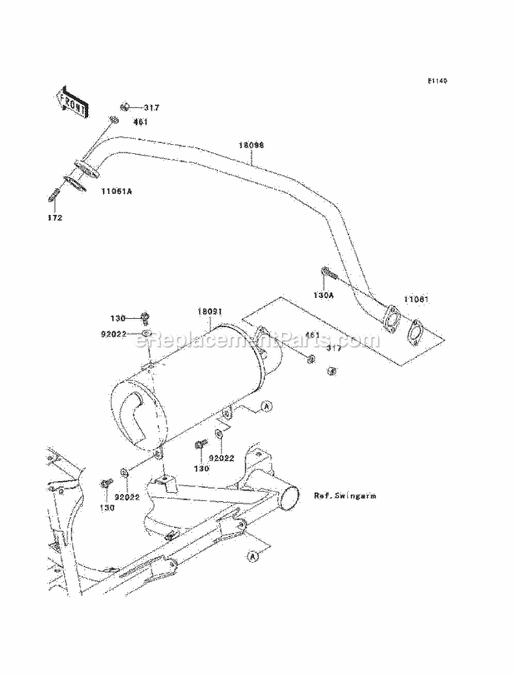 Mufflers Diagram and Parts List for KAF400-B1 2005 Kawasaki 