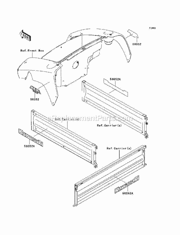 Decals Diagram and Parts List for KAF400-B1 2005 Kawasaki 
