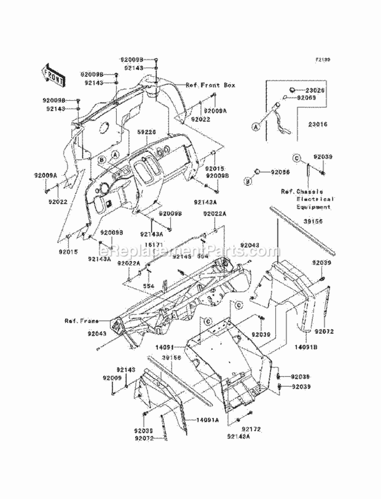Frame Fittings - Front Diagram and Parts List for KAF400-B1 2005 Kawasaki 