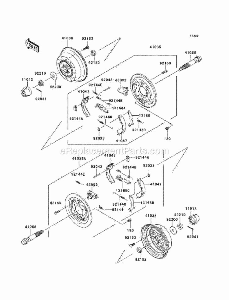 Front Hubs/Brakes Diagram and Parts List for KAF400-B1 2005 Kawasaki 