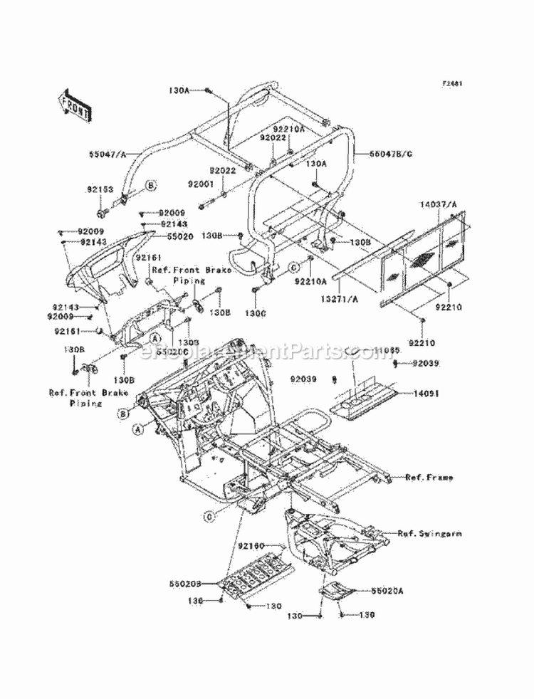 Guards/Cab Frame Diagram and Parts List for KAF400-B1 2005 Kawasaki 