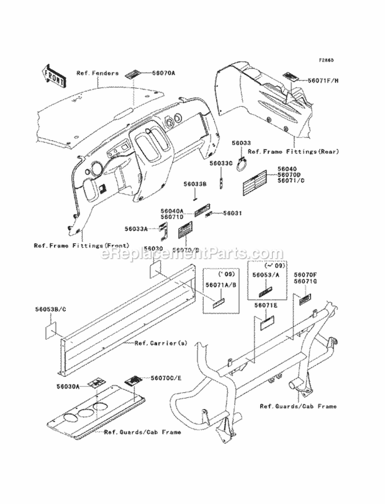 Labels Diagram and Parts List for KAF400-BAF 2010 Kawasaki 