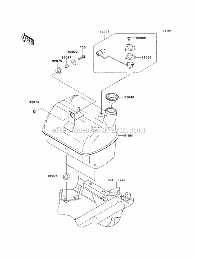 Fuel Tank Diagram and Parts List for KAF400-A6F 2006 Kawasaki 