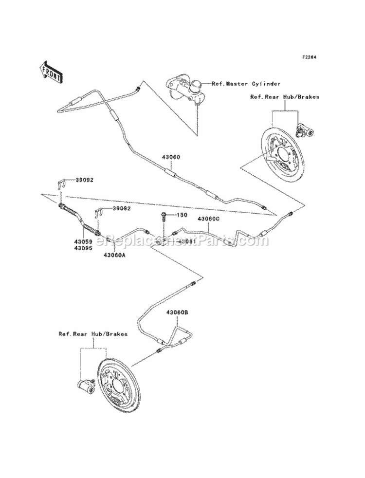 Rear Brake Piping Diagram and Parts List for KAF400-BAF 2010 Kawasaki 