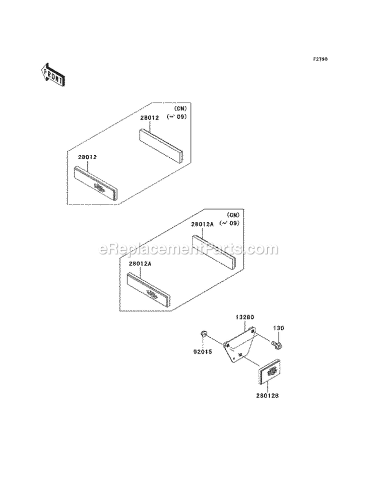 Reflectors Diagram and Parts List for KAF400-BAF 2010 Kawasaki 