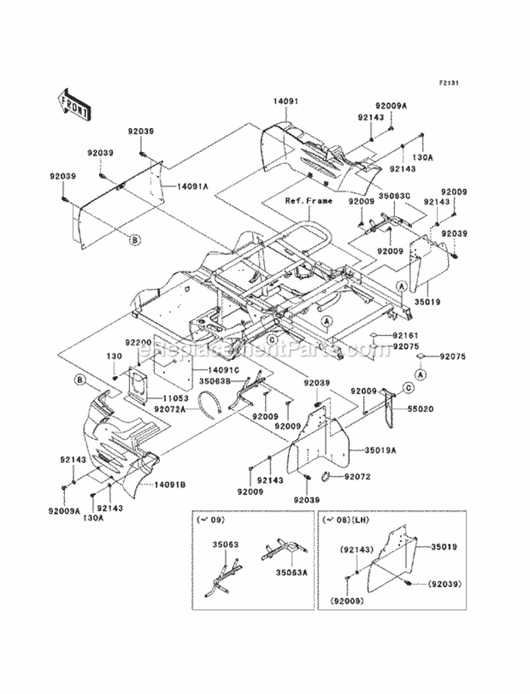 Frame Fittings - Rear Diagram and Parts List for KAF400-BAF 2010 Kawasaki 