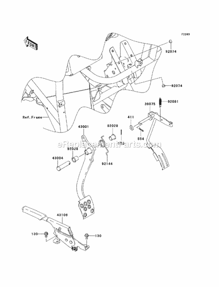Brake Pedal/Throttle Lever Diagram and Parts List for KAF400-B7F 2007 Kawasaki 