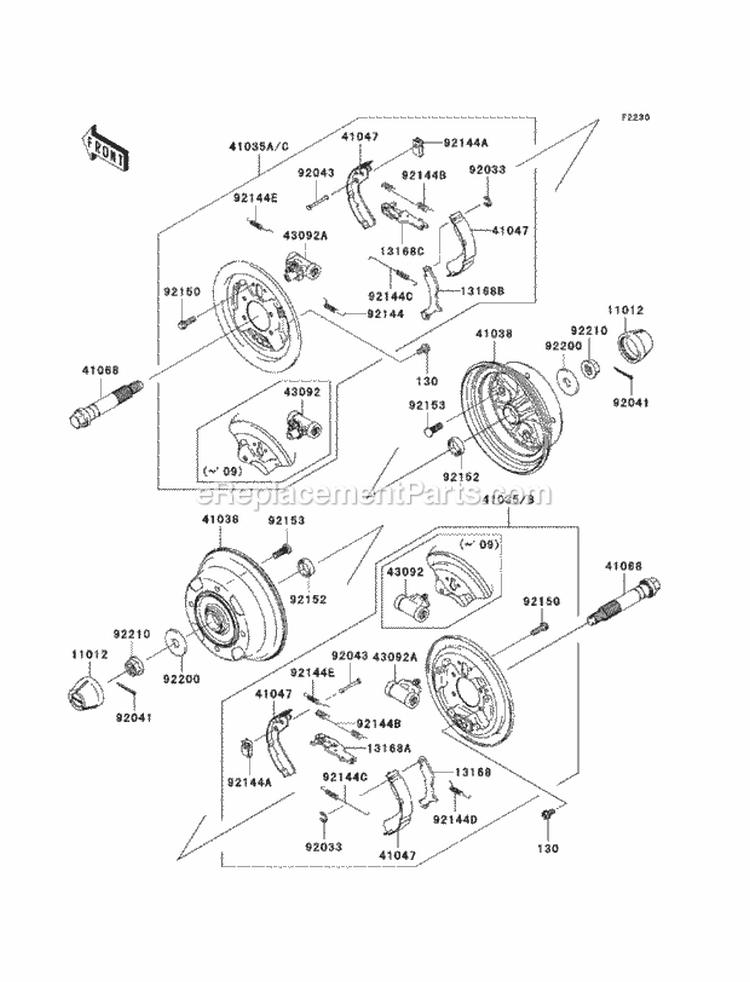 Front Hubs/Brakes Diagram and Parts List for KAF400-BAF 2010 Kawasaki 