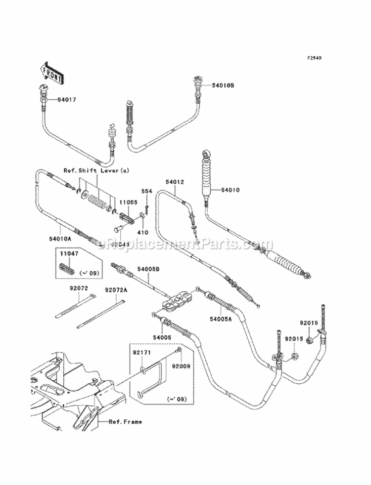Cables Diagram and Parts List for KAF400-BAF 2010 Kawasaki 