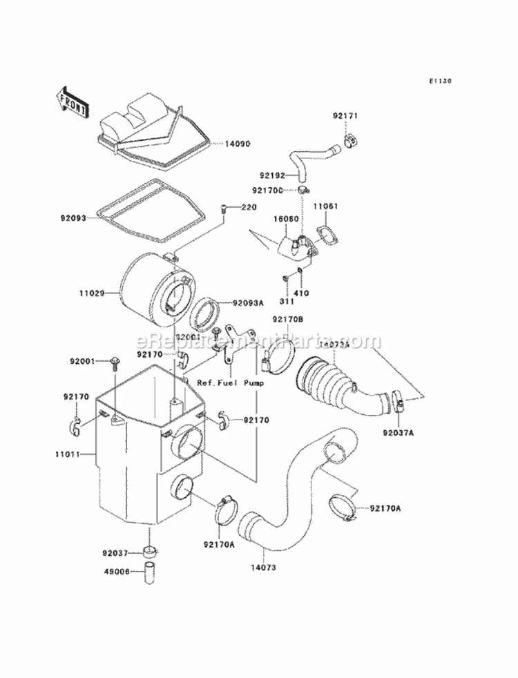 Air Cleaner Diagram and Parts List for KAF400-ABF 2011 Kawasaki 