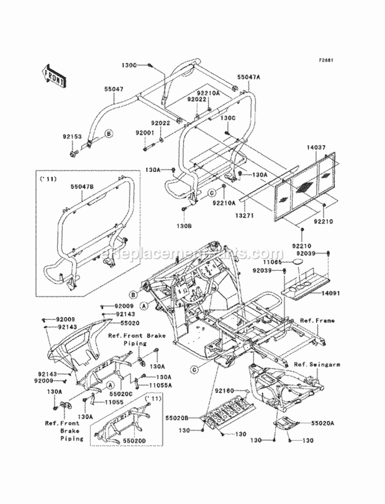 Guards/Cab Frame Diagram and Parts List for KAF400-BCF 2012 Kawasaki 