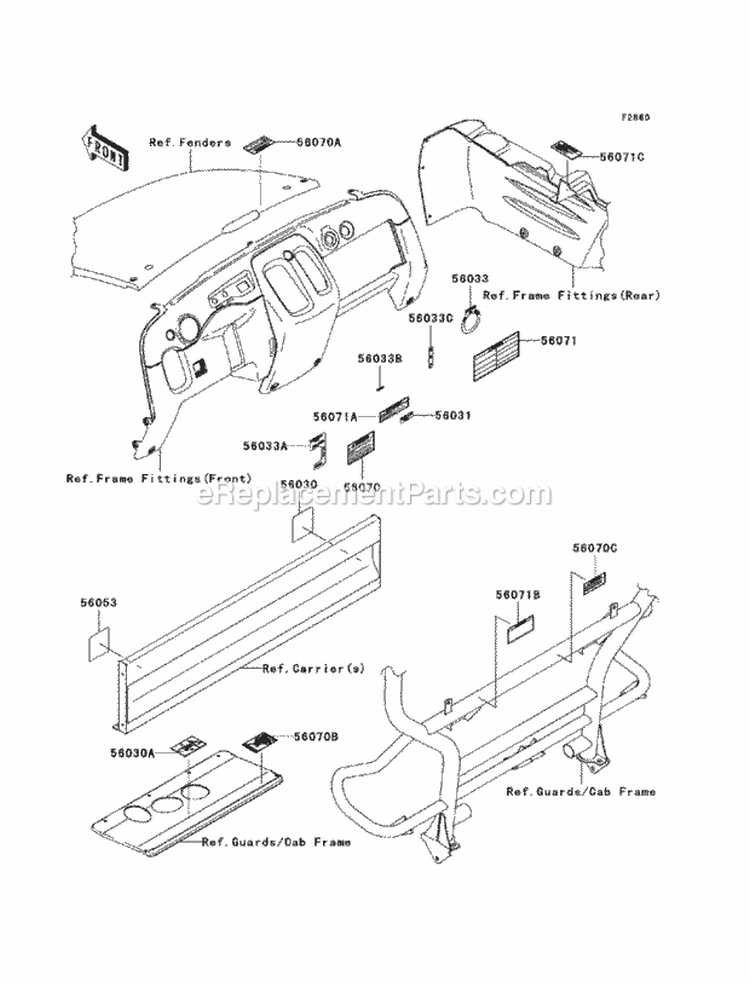 Labels Diagram and Parts List for KAF400-BCF 2012 Kawasaki 