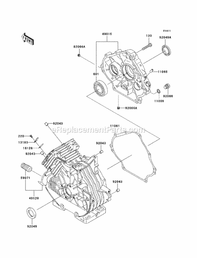 Crankcase Diagram and Parts List for KAF400-BCF 2012 Kawasaki 