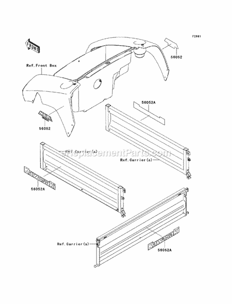 Decals Diagram and Parts List for KAF400-B7F 2007 Kawasaki 