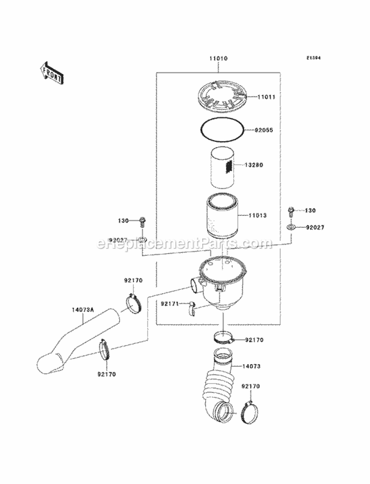 Air Cleaner-Belt Converter Diagram and Parts List for KAF400-BCF 2012 Kawasaki 