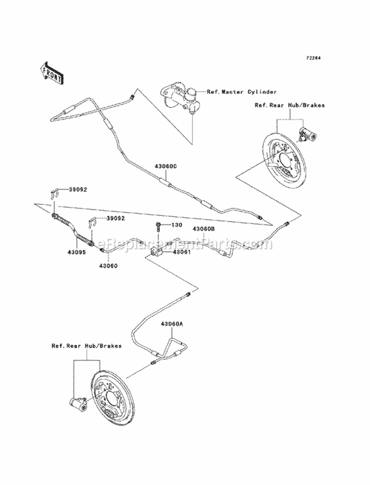 Rear Brake Piping Diagram and Parts List for KAF400-BCF 2012 Kawasaki 