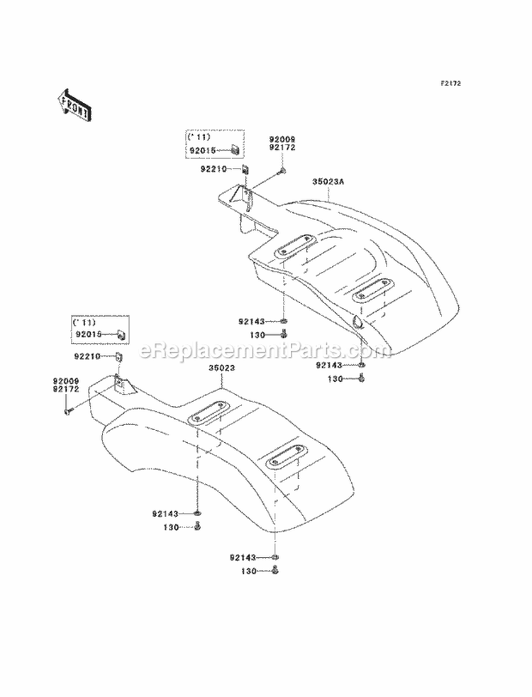 Rear Fenders Diagram and Parts List for KAF400-BCF 2012 Kawasaki 