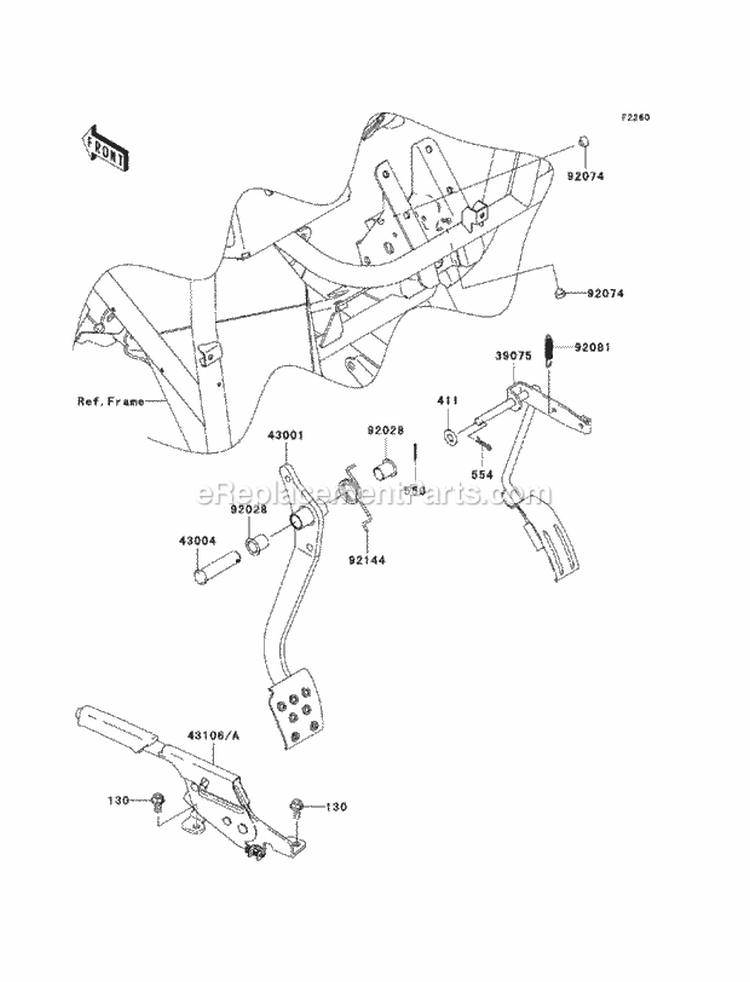 Brake Pedal / Throttle Lever Diagram and Parts List for KAF400-BCF 2012 Kawasaki 