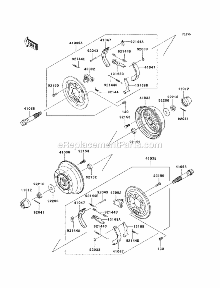 Front Hubs/Brakes Diagram and Parts List for KAF400-BCF 2012 Kawasaki 