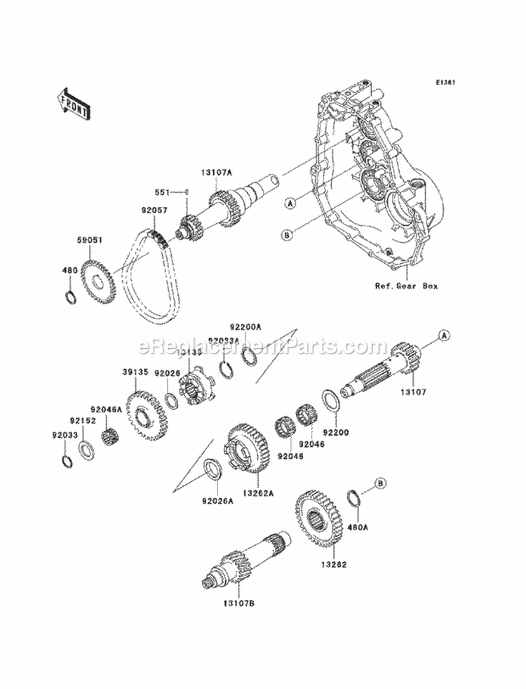 Transmission Diagram and Parts List for KAF400-B8F 2008 Kawasaki 