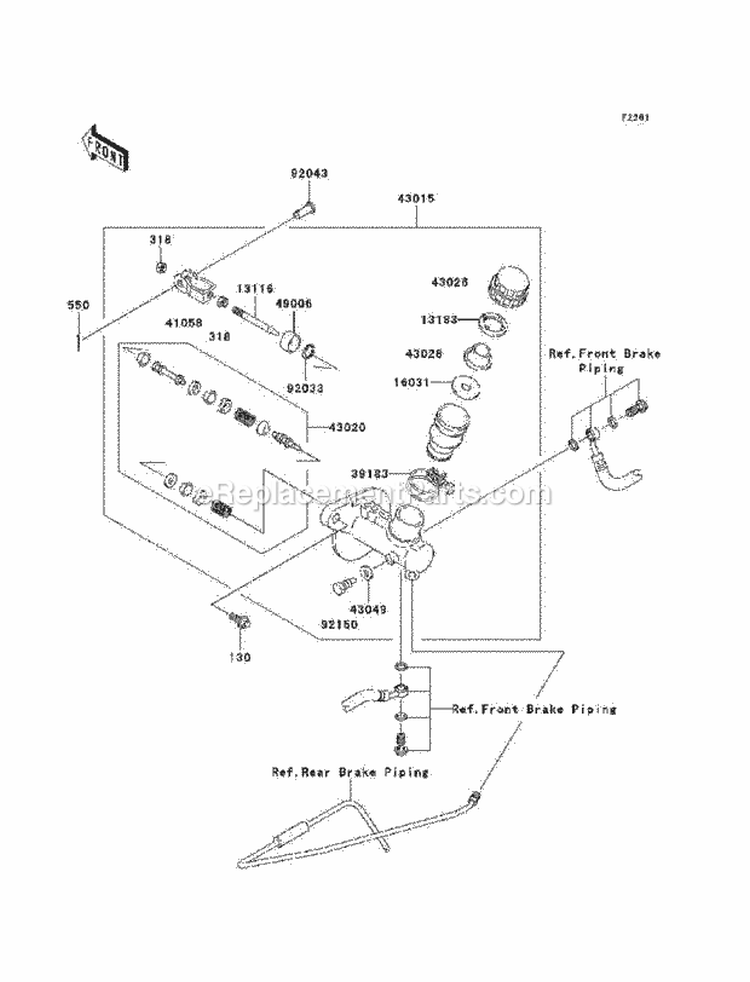 Master Cylinder Diagram and Parts List for KAF400-A1 2005 Kawasaki 