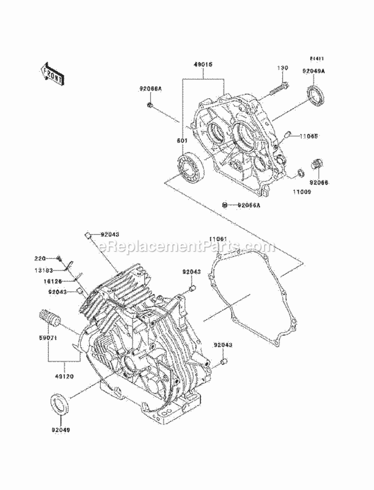Crankcase Diagram and Parts List for KAF400-C1 2005 Kawasaki 