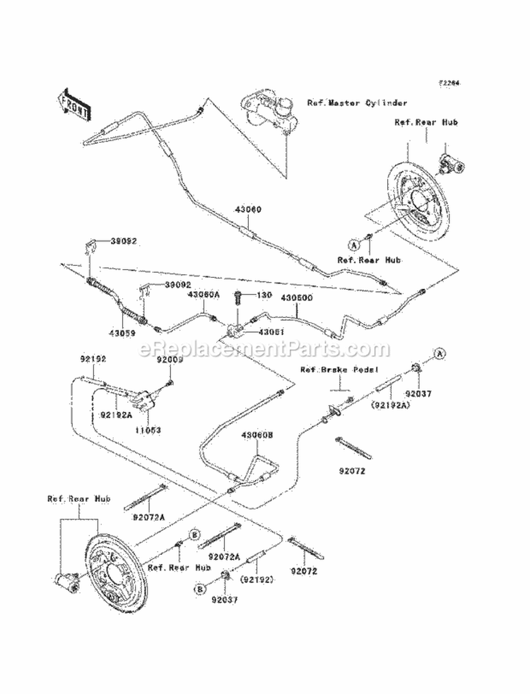 Rear Brake Piping Diagram and Parts List for KAF400-A1 2005 Kawasaki 
