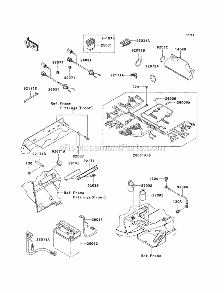 Chassis Electrical Equipment Diagram and Parts List for KAF400-CAF 2010 Kawasaki 