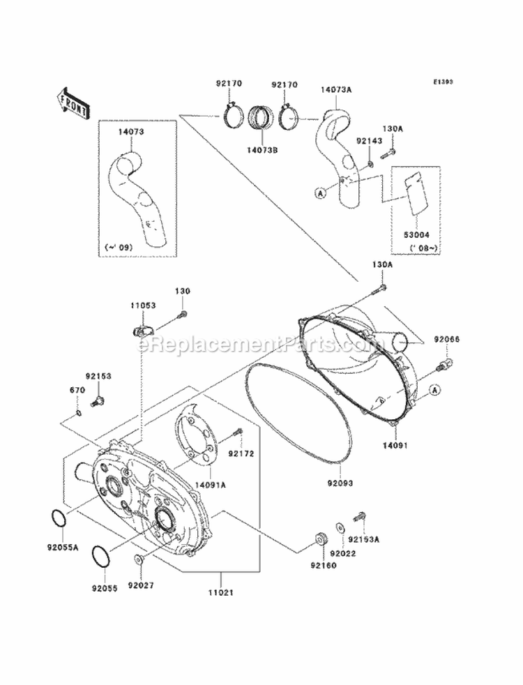 Converter Cover Diagram and Parts List for KAF400-CAF 2010 Kawasaki 