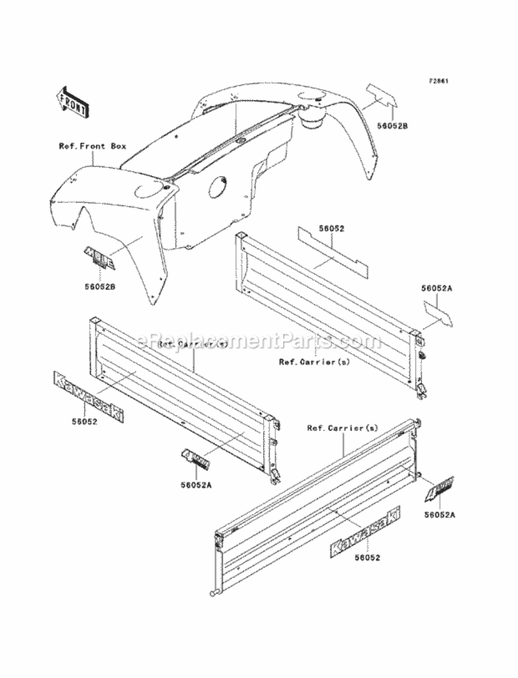 Decals Diagram and Parts List for KAF400-C7F 2007 Kawasaki 