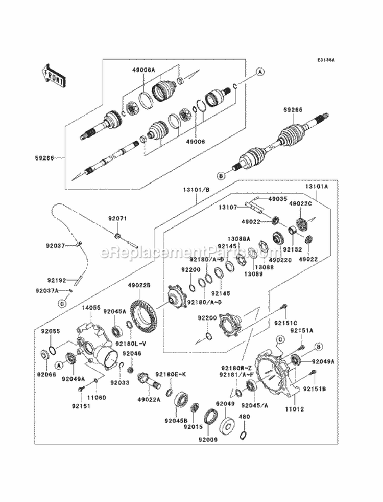 Drive Shaft-Front Diagram and Parts List for KAF400-CAF 2010 Kawasaki 