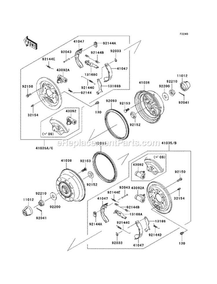 Rear Hubs/Brakes Diagram and Parts List for KAF400-CAF 2010 Kawasaki 