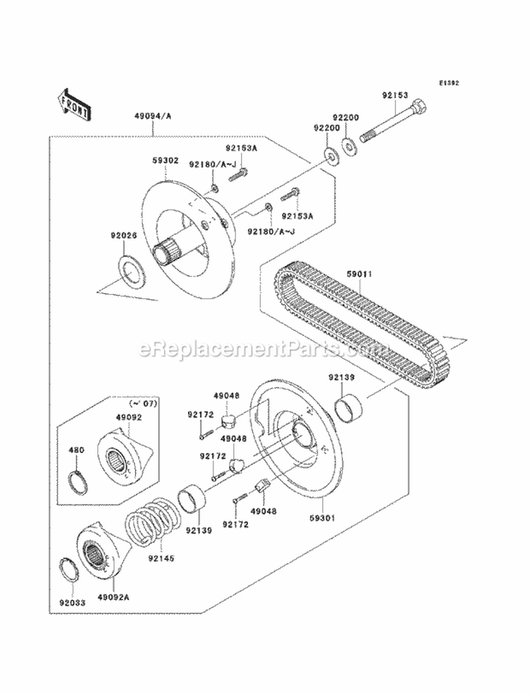 Driven Converter/Drive Belt Diagram and Parts List for KAF400-C8F 2008 Kawasaki 