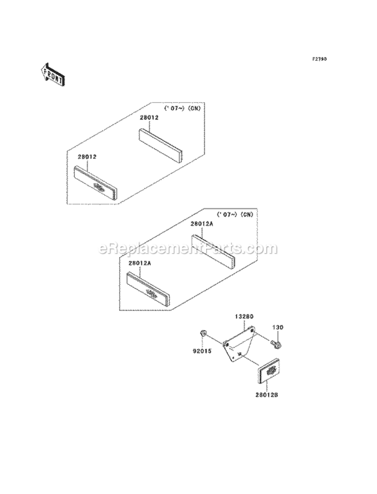 Reflectors Diagram and Parts List for KAF400-C8F 2008 Kawasaki 