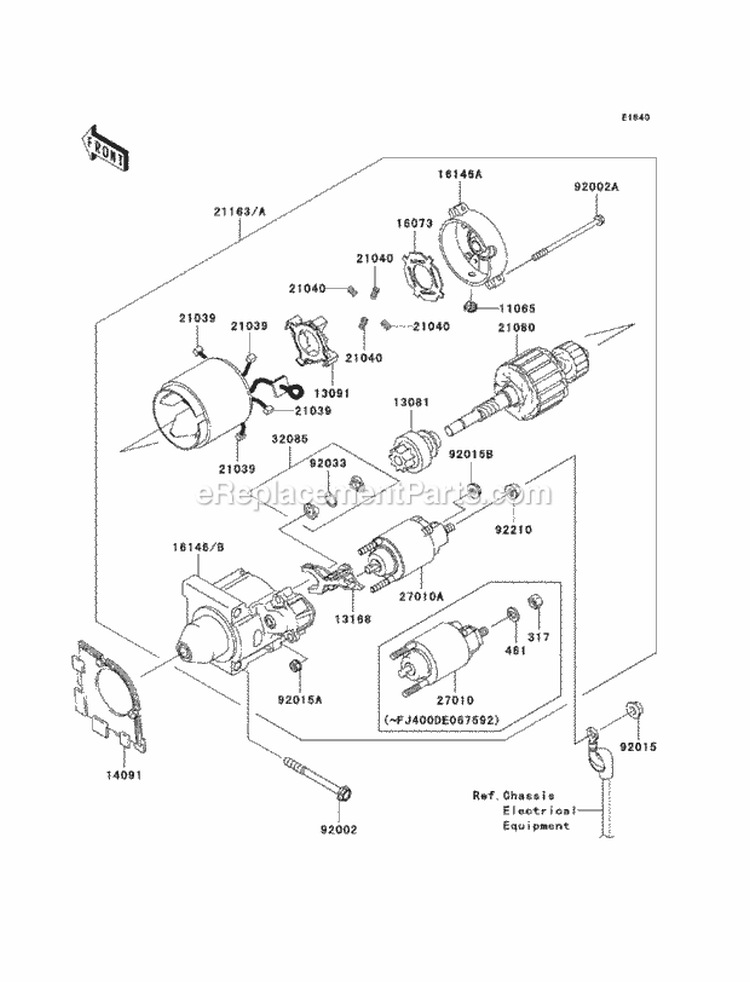 Starter Motor Diagram and Parts List for KAF400-CAF 2010 Kawasaki 