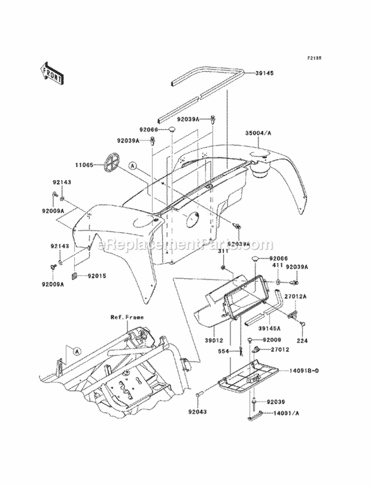 Front Box Diagram and Parts List for KAF400-CAF 2010 Kawasaki 