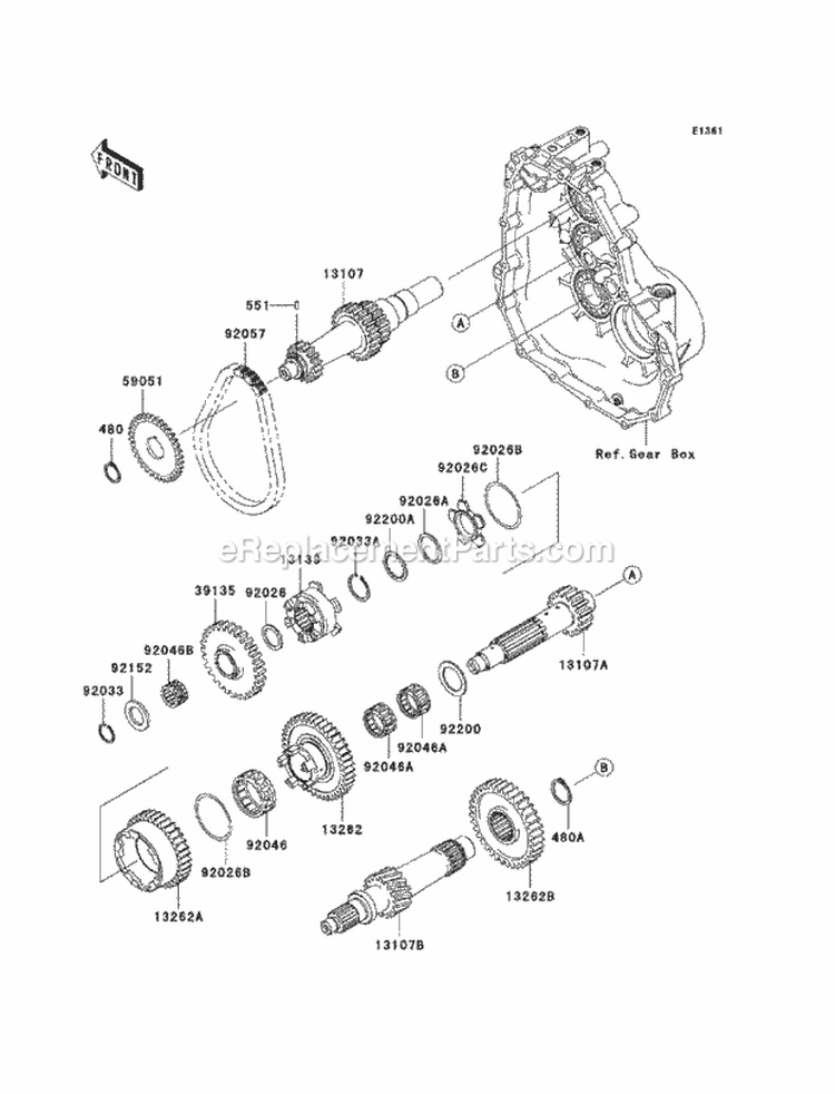 Transmission Diagram and Parts List for KAF400-ABF 2011 Kawasaki 