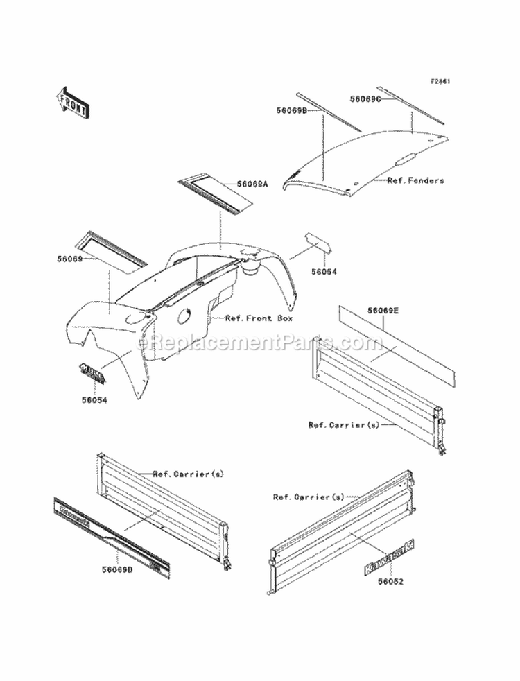 Decals Diagram and Parts List for KAF400-DAF 2010 Kawasaki 